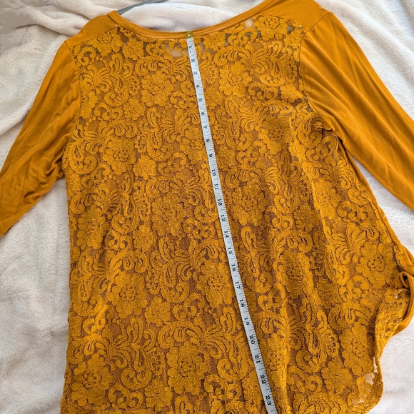 Grace Elements mustard lace back asymmetric tunic blouse size XL - Picture 13 of 16